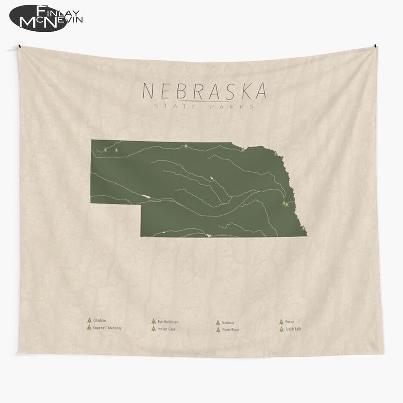 NEBRASKA PARKS TAPESTRY, State Park Map, Wall Tapestry for the home decor. image 1
