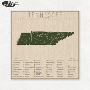 PARCS DU TENNESSEE, carte des parcs nationaux et d'État, impression photographique d'art pour la décoration intérieure. image 1