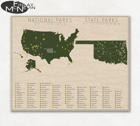 OKLAHOMA PARKS State Park Map Fine Art Photographic Print 