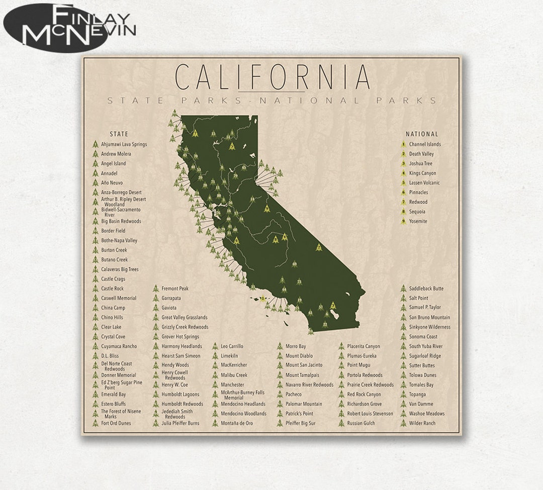 CALIFORNIA PARKS, National and State Park Map, Fine Art Photographic ...