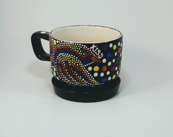 Kiss Bird Original mug, Dot Art,  Folk Art, Tole Painting Display, Personal, Gift, 1 piece