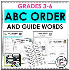 ABC-volgorde, werkbladen alfabetische volgorde, taakkaarten, woordenboek, gidswoorden