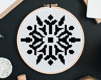 Modern cross stitch Black snowflake Christmas pdf pattern