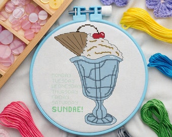 Cross stitch pattern, Ice cream Sundae, counted cross stitch, PDF pattern. Instant download.