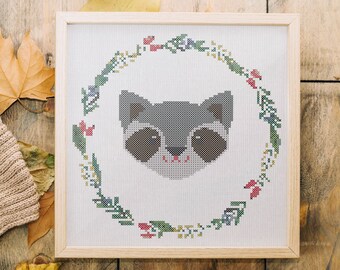 Cross stitch Racoon Autumn pdf pattern