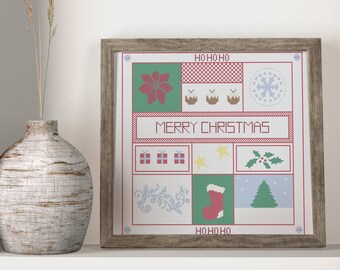 Christmas sampler Cross stitch pattern / Christmas cross stitch pattern pdf / Christmas counted cross stitch chart / instant download