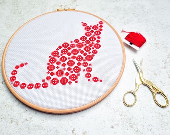 Red Cat Cross stitch pattern / button art cat / counted cross stitch chart / cross stitch pattern pdf / instant download.