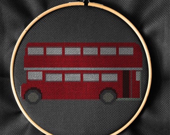 Cross stitch pattern, Red bus, London Bus, Counted cross stitch, digital pattern PDF, instant download