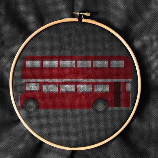 Cross stitch pattern, Red bus, London Bus, Counted cross stitch, digital pattern PDF, instant download