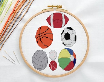 Sports balls, counted cross stitch pattern, Digital PDF pattern, instant download
