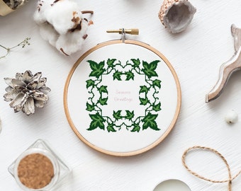 Seasons Greetings Cross stitch pattern / Christmas cross stitch / ivy / counted cross stitch chart / digital PDF pattern / Instant download.