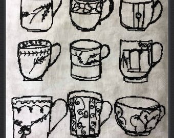Tea cups Cross stitch pattern / kitchen decor / Tea cups / coffee cups / counted cross stitch chart / cross stitch pattern PDF