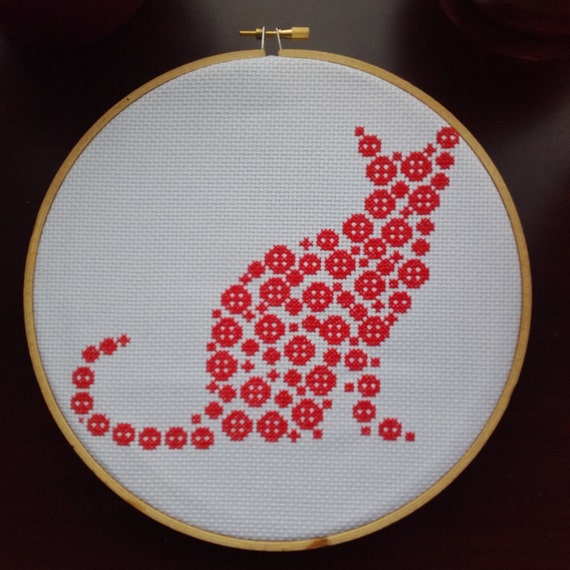 Red Cat Cross stitch pattern / button art cat / counted cross stitch chart / cross stitch pattern pdf / instant download.
