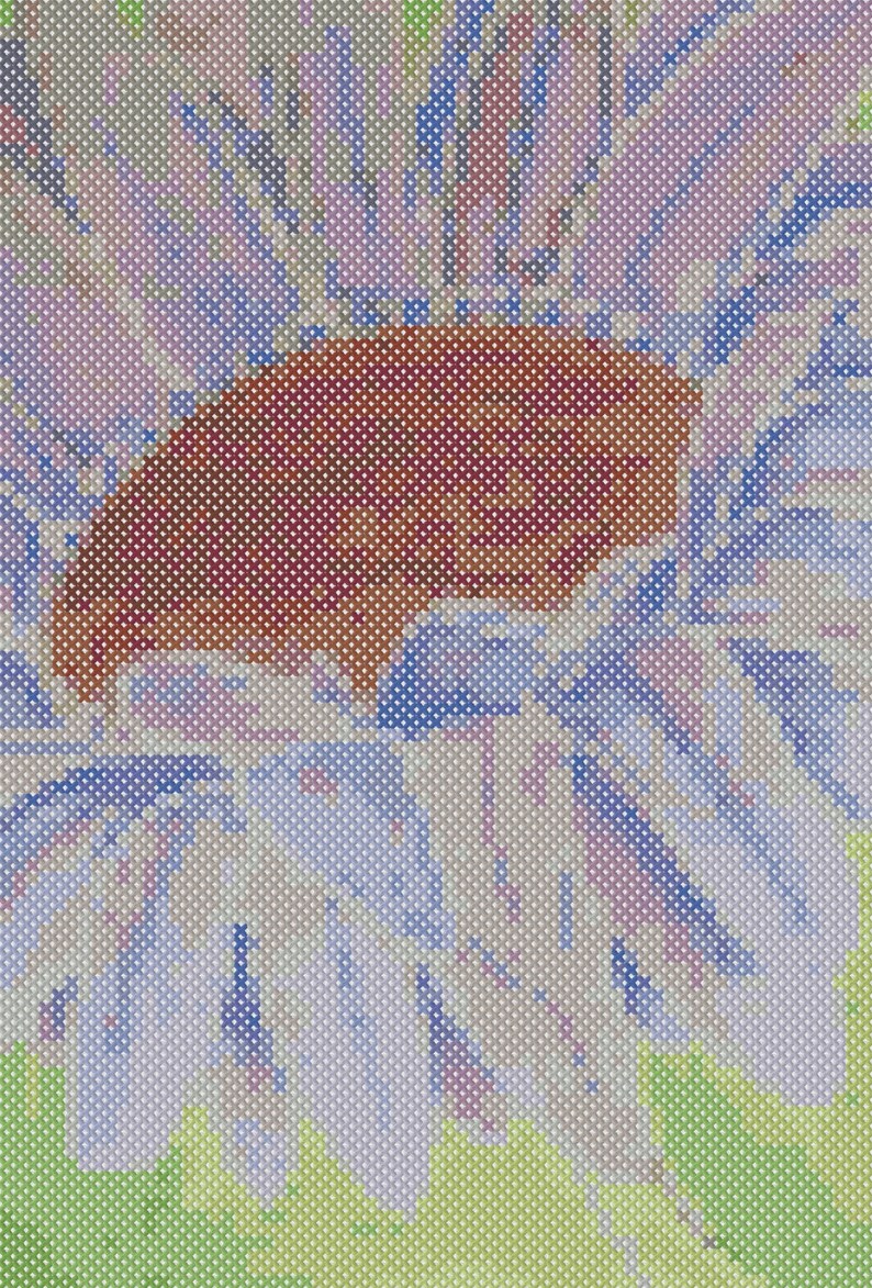 Cross stitch pattern, flower, Blue Sunflower, water colour style, counted cross stitch, PDF chart pattern, instant download image 2