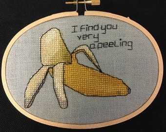 Cross stitch pattern, Valentines, Banana funny Valentine card, I find you very apeeling, counted cross stitch PDF pattern, instant download