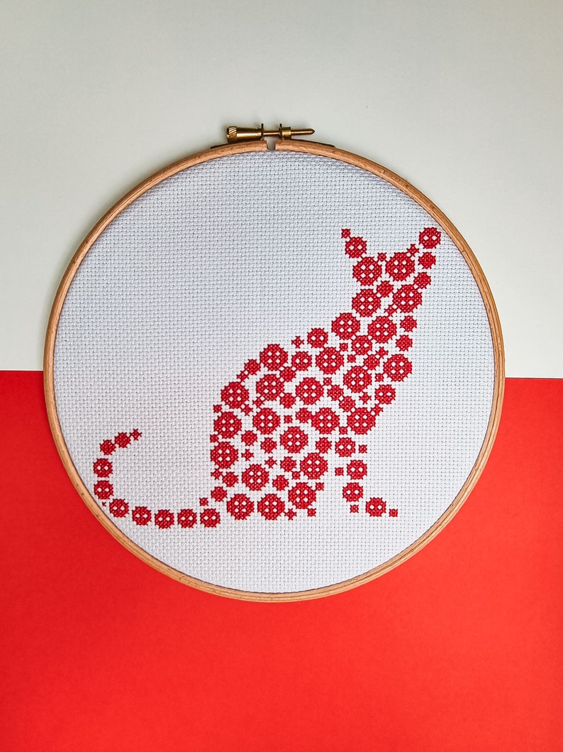 Red Cat Cross stitch pattern / button art cat / counted cross stitch chart / cross stitch pattern pdf / instant download. image 6