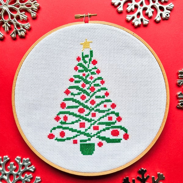 Christmas tree cross stitch modern pdf pattern