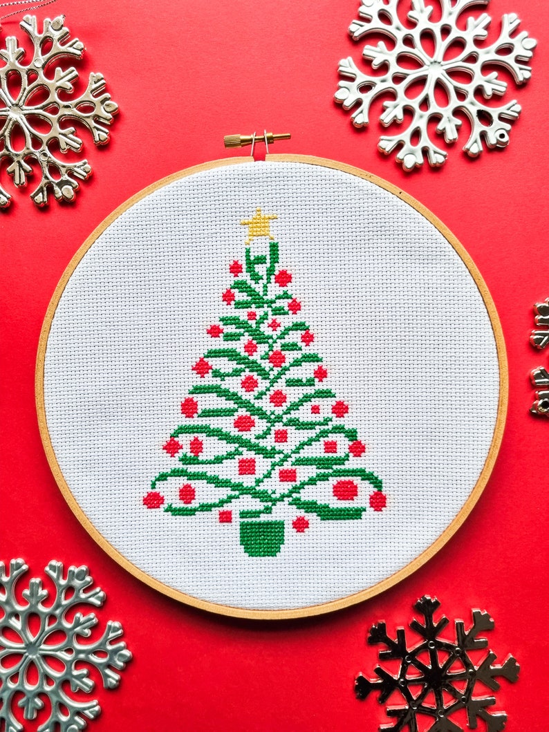 Christmas tree cross stitch modern pdf pattern image 1