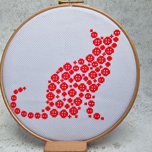 Red Cat Cross stitch pattern / button art cat / counted cross stitch chart / cross stitch pattern pdf / instant download. image 2