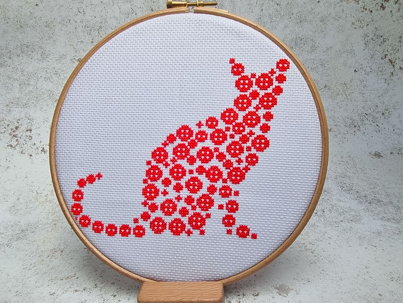 Red Cat Cross stitch pattern / button art cat / counted cross stitch chart / cross stitch pattern pdf / instant download. image 2