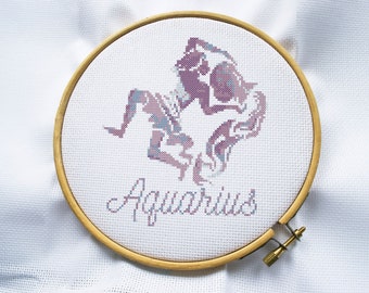 Aquarius - zodiac sign - watercolour - modern cross stitch pattern PDF - Instant download