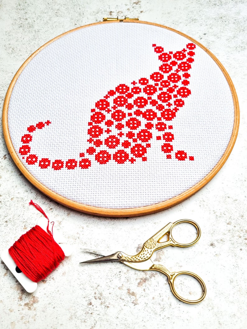 Red Cat Cross stitch pattern / button art cat / counted cross stitch chart / cross stitch pattern pdf / instant download. image 7