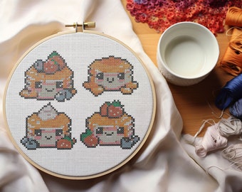 Kawaii pancakes cross stitch embroidery pdf pattern