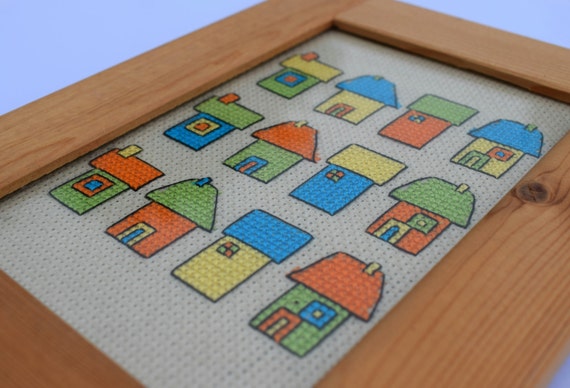 Little coloured cottages, counted cross stitch pattern, PDF digital pattern, instant download