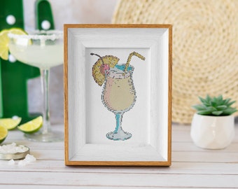 Pina Colada Cocktail Cross Stitch PDF Pattern - Summer DIY Embroidery