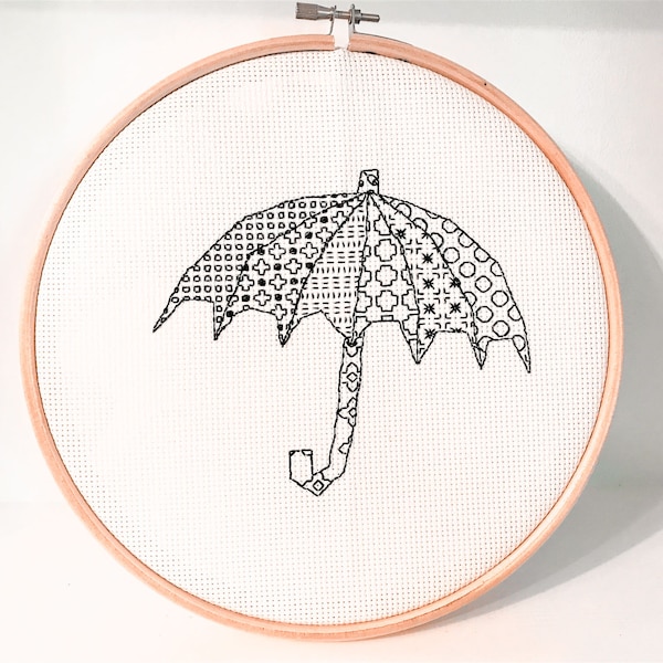 Blackwork pattern, Black work, umbrella, embroidery, PDF pattern, Instant download.