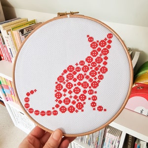 Red Cat Cross stitch pattern / button art cat / counted cross stitch chart / cross stitch pattern pdf / instant download. image 3