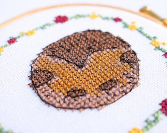 cross stitch hedgehog Autumn wreath pdf pattern