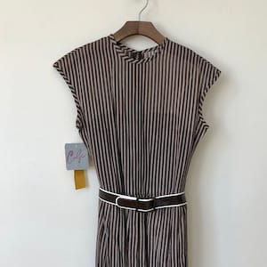 1970s brown & white vertical stripe sun dress