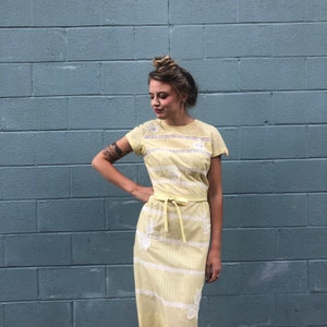 1960s lace striped sheath dress with floral appliques