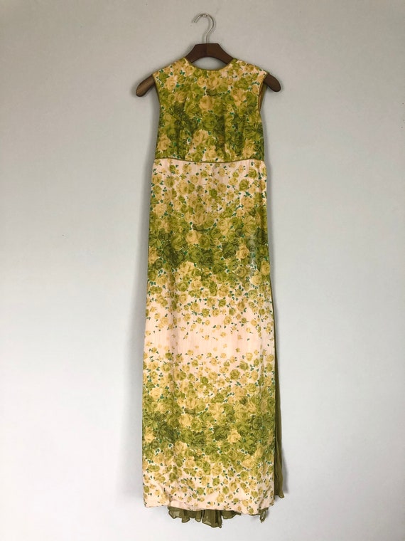 1960s Cahill green floral gown with chiffon train - image 2