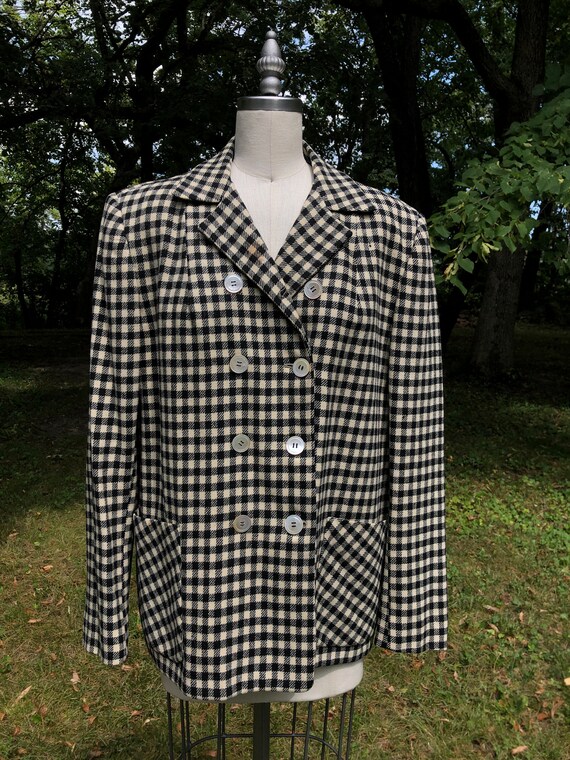 1940s Roos Bros black and white check double brea… - image 2