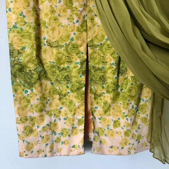 1960s Cahill green floral gown with chiffon train - image 7