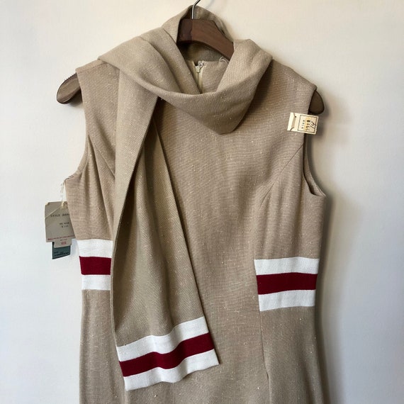 1960s Carlye tan linen dress with matching scarf 1960s Carlye tan linen dress with matching scarf