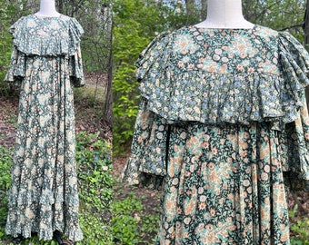 1970s Gina Fratini White and Blue Floral Cotton Maxi Dress - Etsy