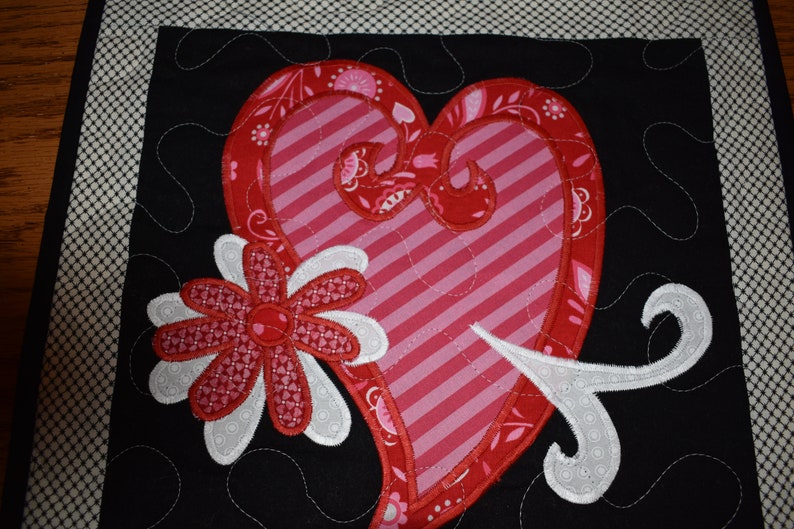 Mini Quilt with a Two Layered Heart and a Two Layered Flower 14 x 14
