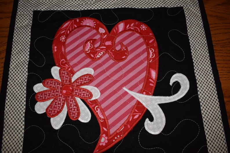 Mini Quilt with a Two Layered Heart and a Two Layered Flower 14 x 14