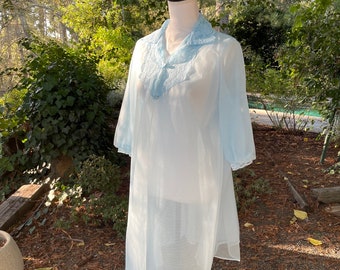 Sheer Blue Vintage Peignoir Robe
