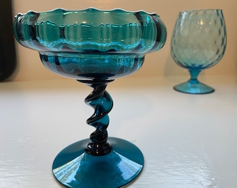Teal Blue Empoli Glass Goblet/Compote