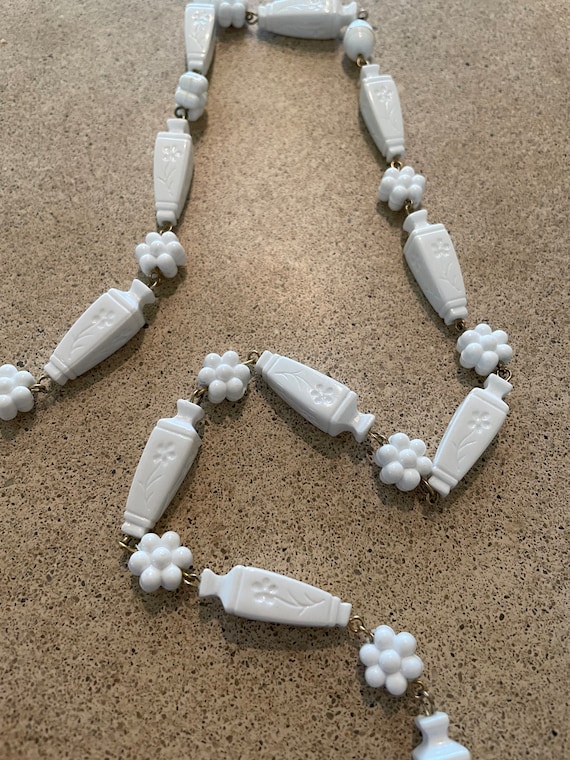 Vintage White Plastic Bead Necklace