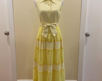 Vintage Yellow Checked Maxi Dress