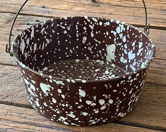 Brown Spatterware Steamer/Colander