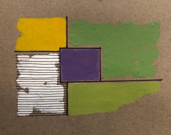 Decoración, pintura abstracta geométrica, obra de arte original en técnica mixta (4x6)