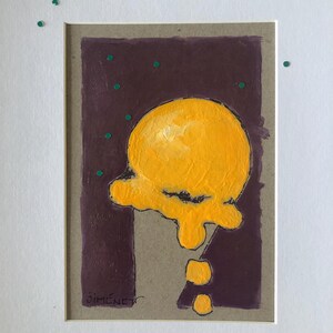 Contemporáneo, comida, helado, pintura, técnica mixta, decoración de pared, regalo artístico, obra de arte original, pieza única, naranja, 4 x 6 pulgadas