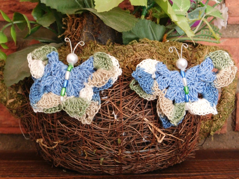 Crochet Butterfly Butterfly Ornaments Set of 2 Butterfly Pins Butterfly Magnets