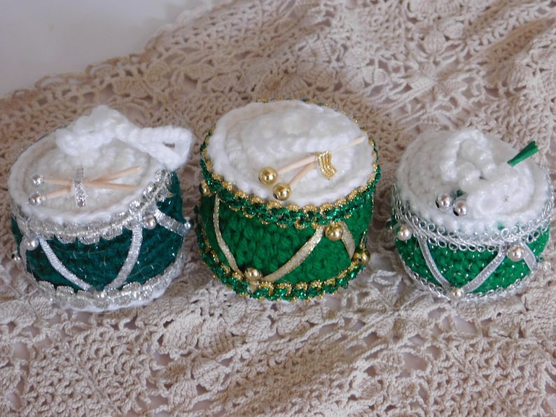 Drum Ornaments Crochet Drum Set of 3 Christmas Tree Ornament